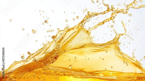 Splashing golden lager beer isolated on white background