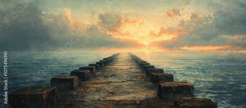 Breakwater In A Sea Softened By Time And The Light Of Sunrise