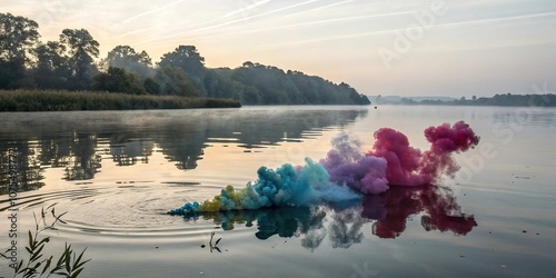 Watercolor ink floating on the surface of still water, colorant, ink, transparent, waves, chemical mixture