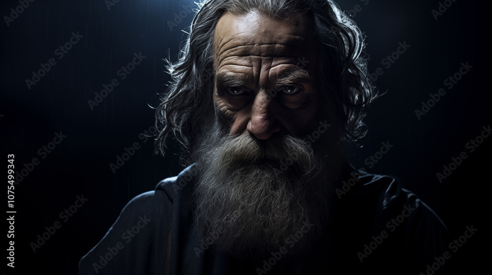 Cinematic Portrait of Homer, Ancient Greek Poet in Thoughtful Light Cinematic Portrait of Homer, Ancient Greek Poet in Thoughtful Light