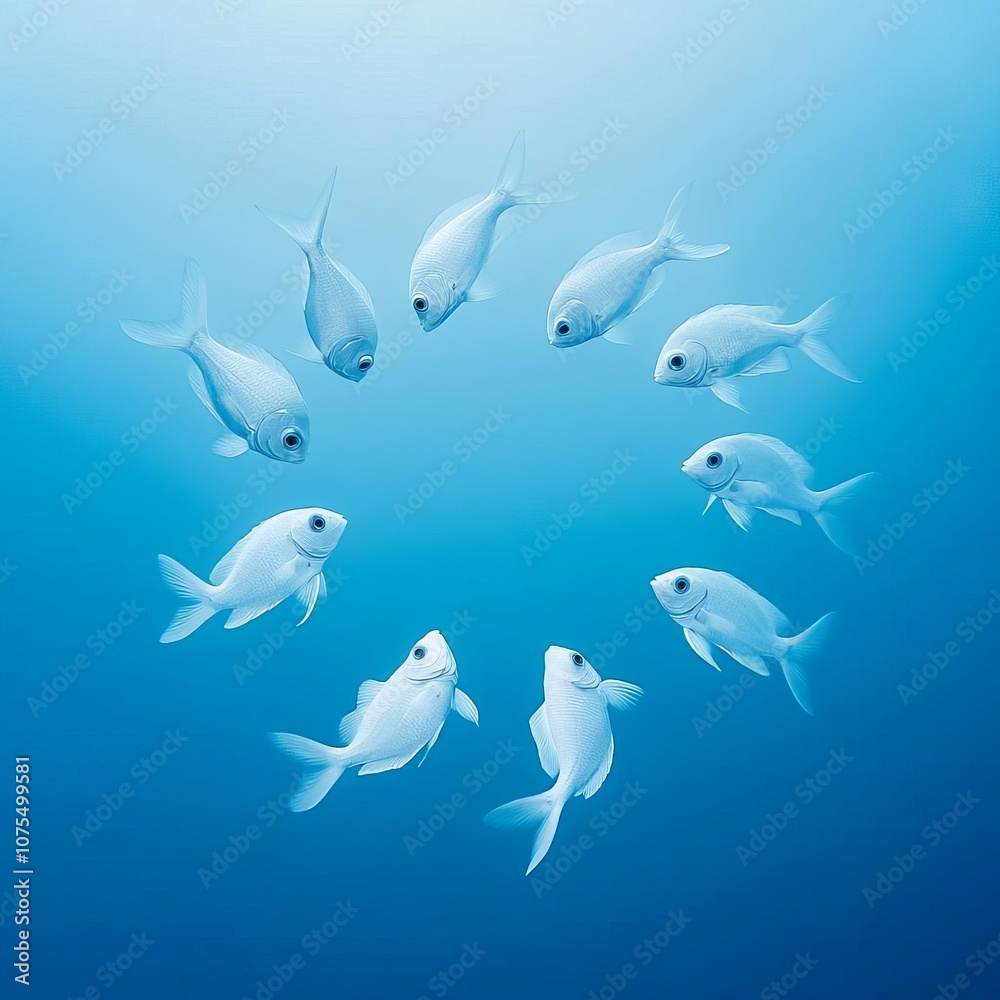 Pisces fish in circle, calm underwater balance Pisces fish in circle, calm underwater balance