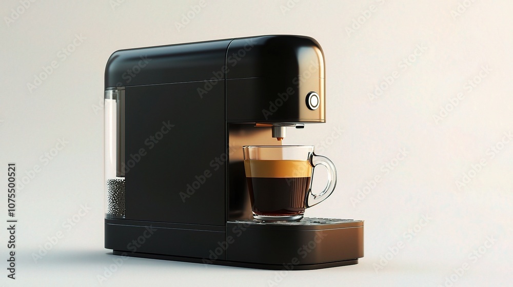 Sleek and Modern Coffee Machine Isolated on White Background with Fresh Brewed Coffee in Transparent Glass Cup Highlighting Elegant Design and Functionality Sleek and Modern Coffee Machine Isolated on White Background with Fresh Brewed Coffee in Transparent Glass Cup Highlighting Elegant Design and Functionality