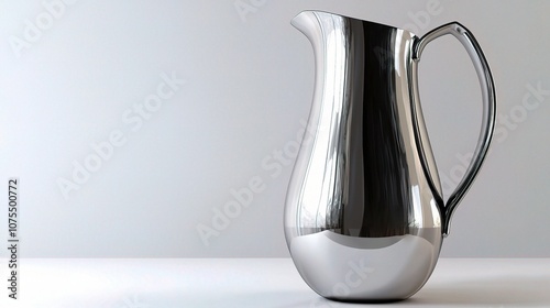 Sleek and Modern Water Pitcher Isolated on White Background with Smooth Curves and Reflective Surface for Elegant Dining and Culinary Decor photo