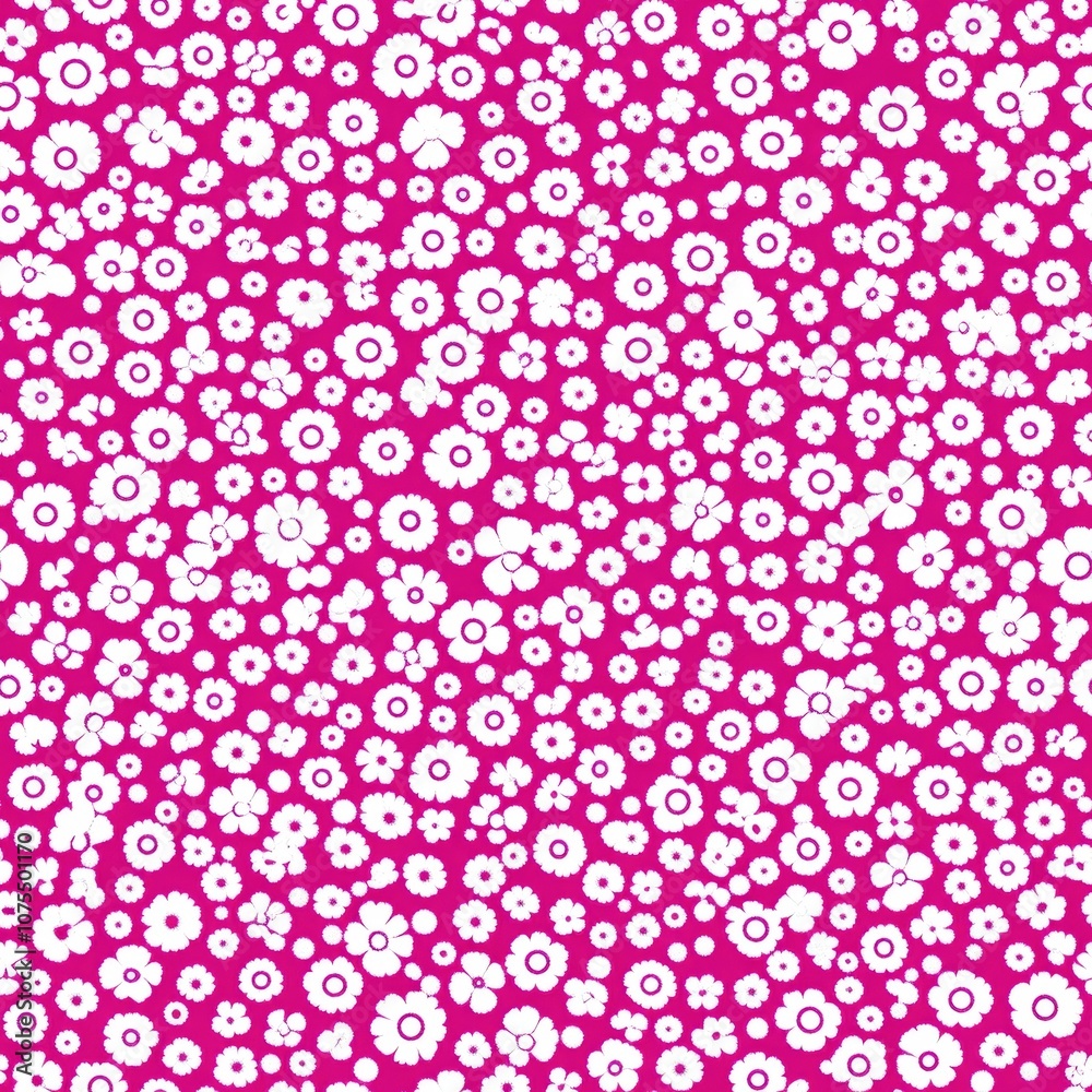 A vibrant pattern featuring an array of white flowers against a pink background, Ideal for textiles, stationery, or digital designs A vibrant pattern featuring an array of white flowers against a pink background, Ideal for textiles, stationery, or digital designs