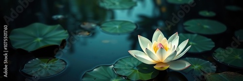 Lotus flower in a serene aquatic environment, water lily, nature scenery, reflection