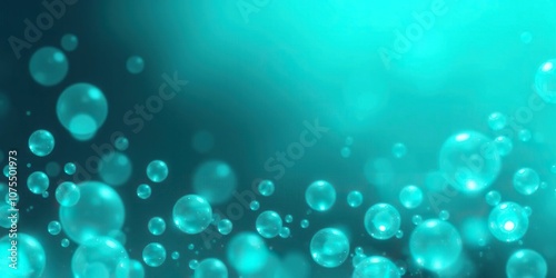 Teal glowing orbs embedded in a shimmering holographic gradient background, bioluminescence, aquatic life