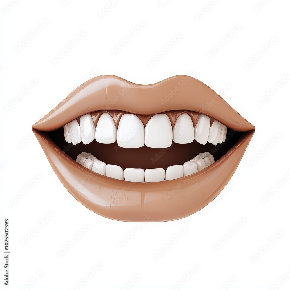 Fototapeta premium shows glossy, well-defined lips with white teeth visible in a smile. The lips are smooth and appear to be wearing a light, shiny lipstick.