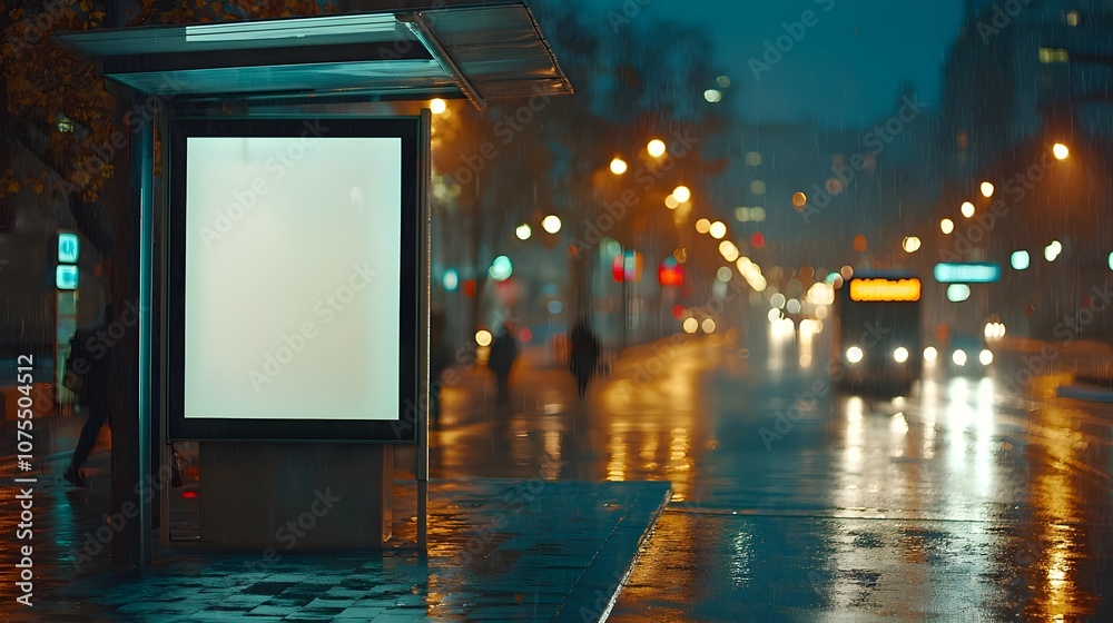Blank vertical billboard on a bus shelter, perfect for targeting urban pedestrians. Blank vertical billboard on a bus shelter, perfect for targeting urban pedestrians.