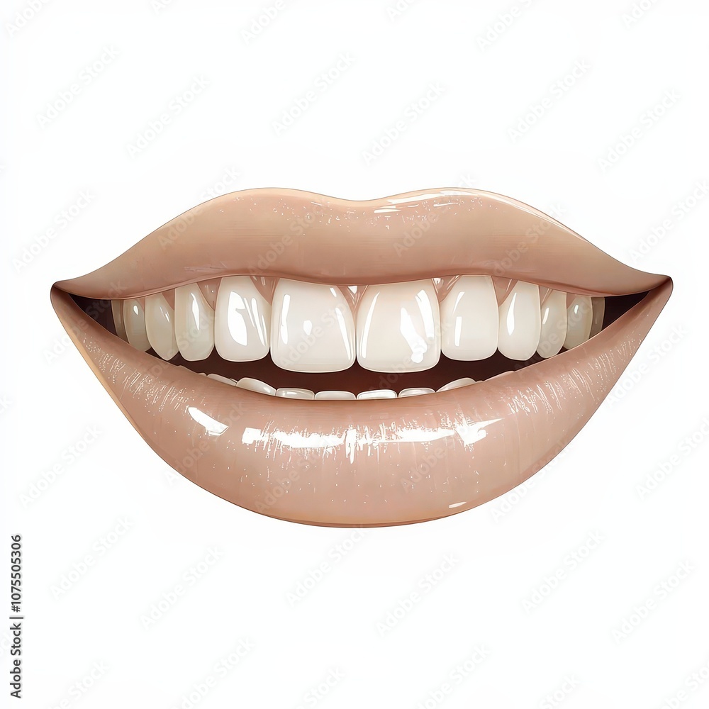 shows glossy, well-defined lips with white teeth visible in a smile. The lips are smooth and appear to be wearing a light, shiny lipstick. shows glossy, well-defined lips with white teeth visible in a smile. The lips are smooth and appear to be wearing a light, shiny lipstick.