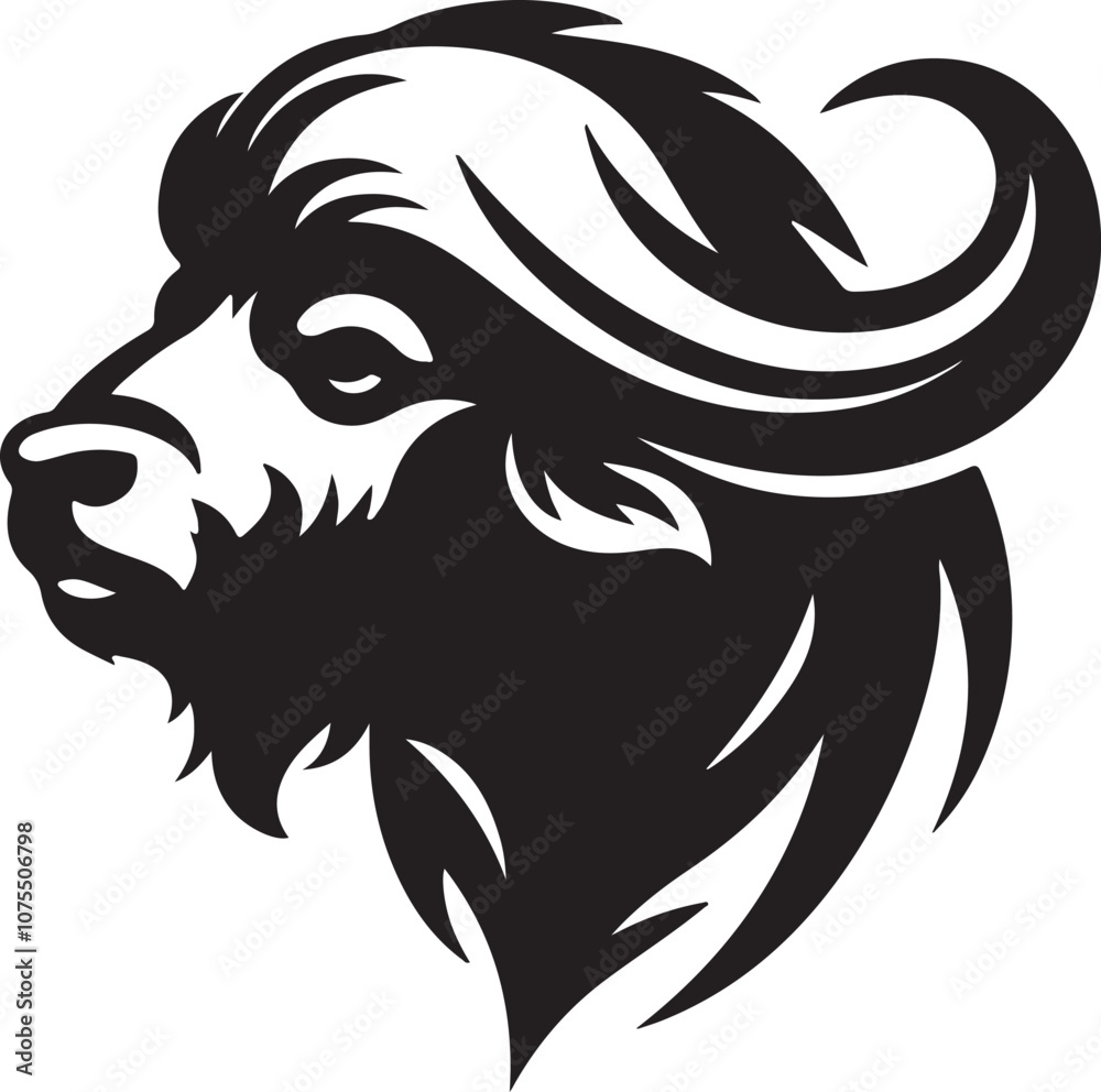 Buffalo head vector silhouette side view logo style black on a white background Buffalo head vector silhouette side view logo style black on a white background