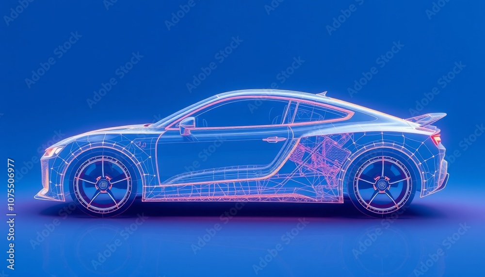 Naklejka premium A digital rendering of a sleek, futuristic car with a visible framework.