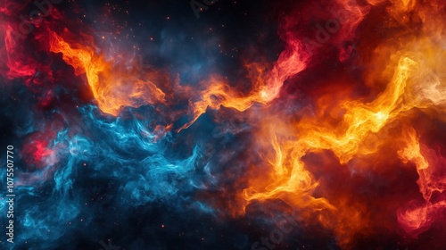 Stunning cosmic fire and ice clouds in vibrant outer space scene