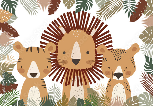 Lions in the jungle flat design