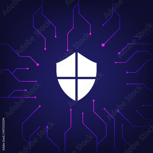 Cybersecurity design concept. Shield antivirus icon. Gradient colors. Vector illustration.