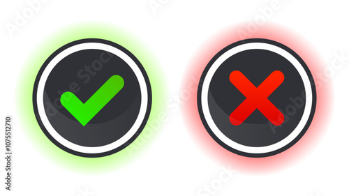 Vector mark icon button set. Right and wrong buttons. 3D style. Accept or decline buttons. Minimalistic symbols.