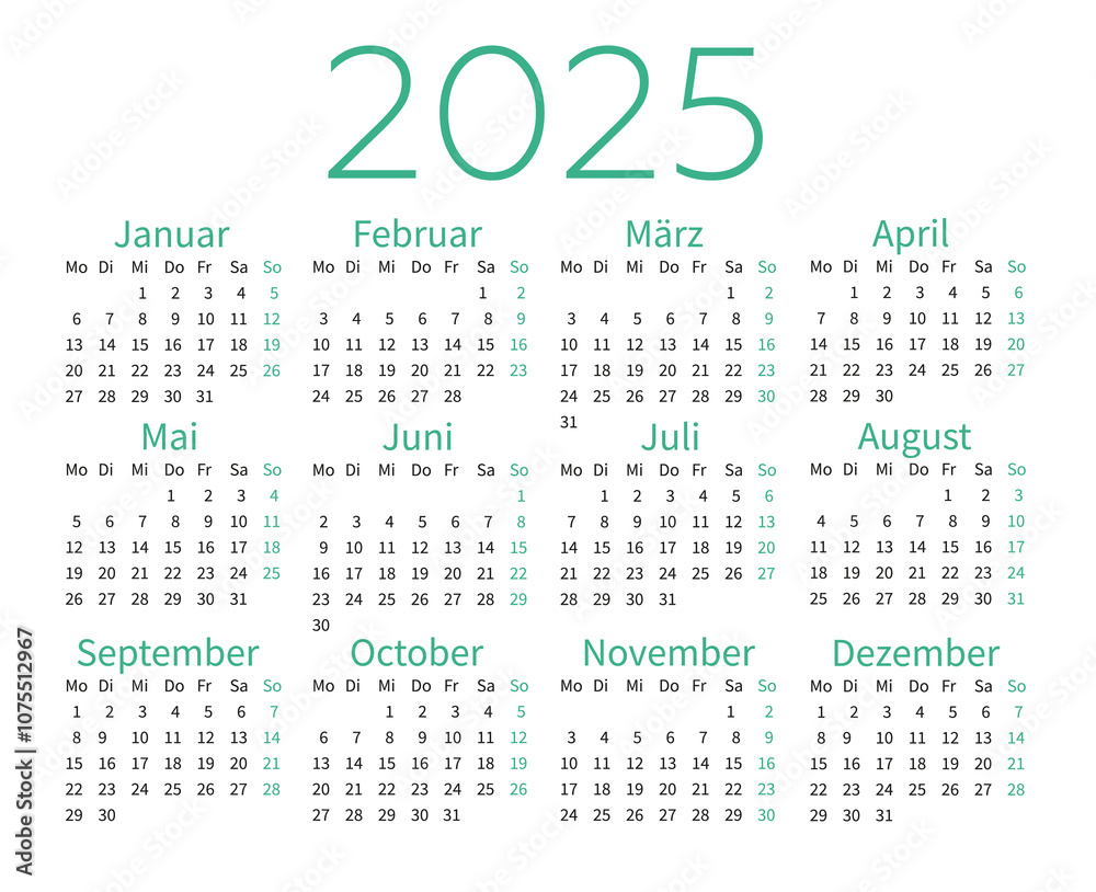 German calendar for 2025. The week starts on Monday. German calendar for 2025. The week starts on Monday.