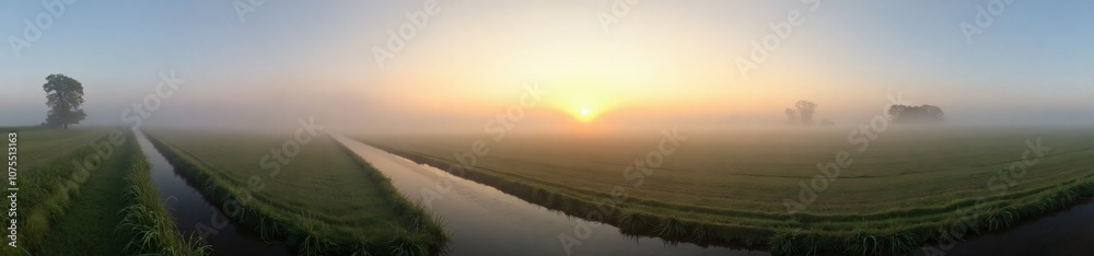 Fototapeta premium 360 degree photo, Misty Morning in the Countryside, A 360-degree view