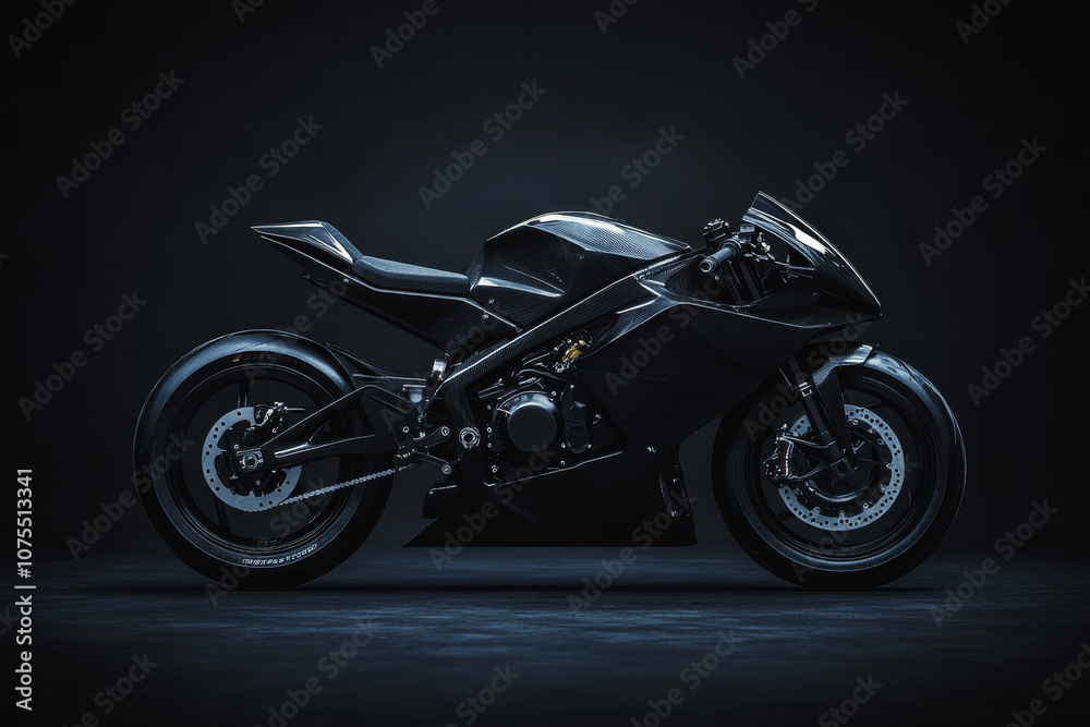 Cropped image of sport motorcycle on dark background. Minimalistic shot of modern sport bike Cropped image of sport motorcycle on dark background. Minimalistic shot of modern sport bike