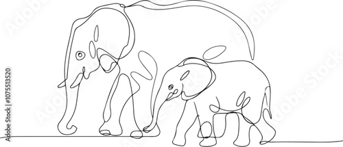 Elephants Outline. Elephants Continuous one line drawing vector art