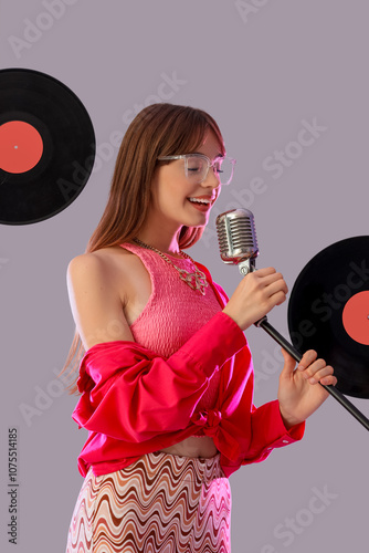 Beautiful singer with micro...