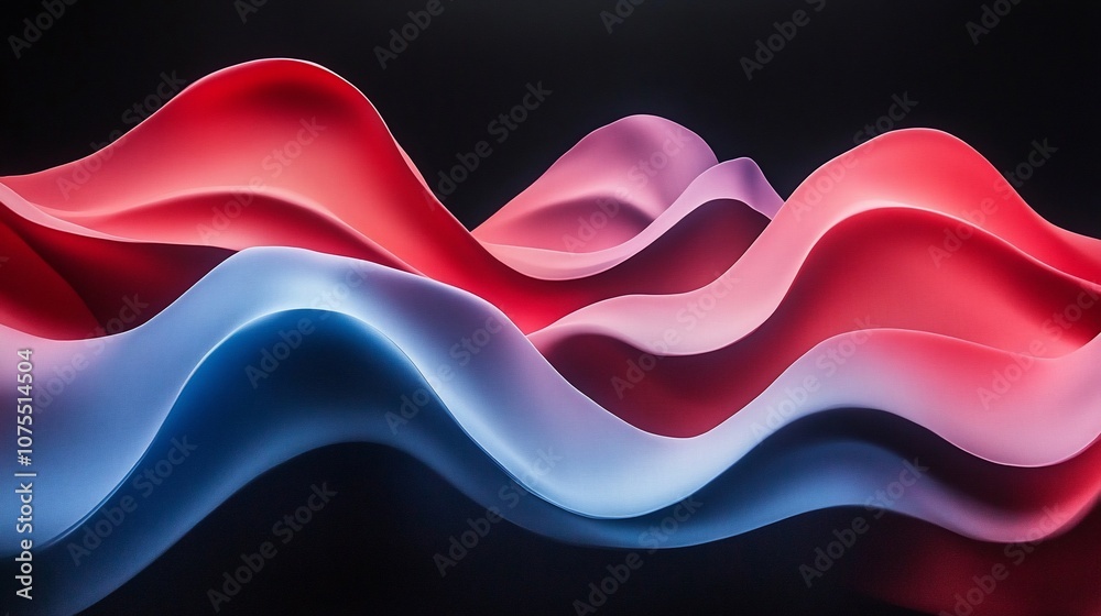 Abstract waves of blue, pink, and red flowing on a black background. Abstract waves of blue, pink, and red flowing on a black background.