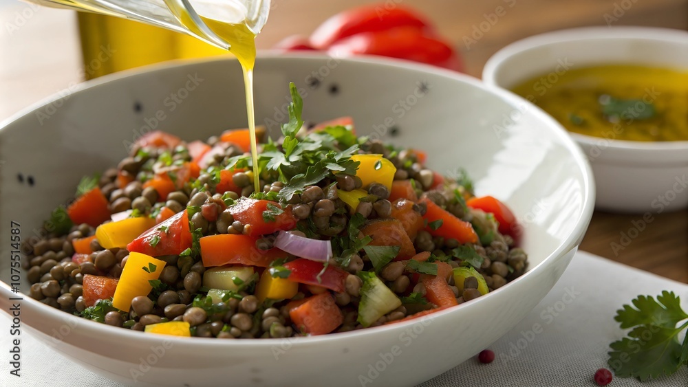 Lentil salad with fresh vegetables and olive oil Lentil salad with fresh vegetables and olive oil