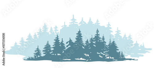 Vector fir tree forest  silhouette isolated illustration for your company or brand. misty forest silhouette, 