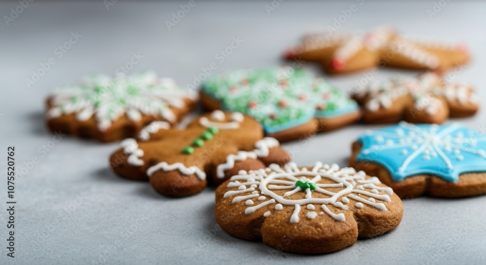 Festive gingerbread cookies with colorful icing on table