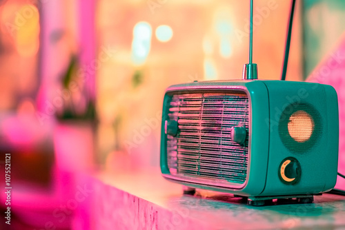 Cozy scene with a vintage radio in focus, celebrating the history and allure of radio broadcasting