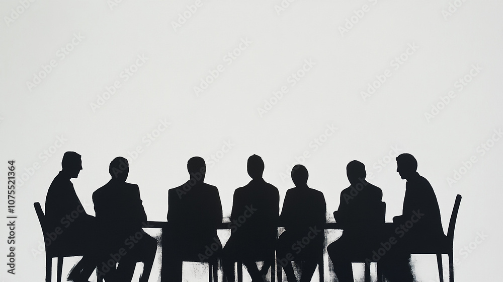 Silhouettes of Businessmen in Meeting Around Table Silhouettes of Businessmen in Meeting Around Table