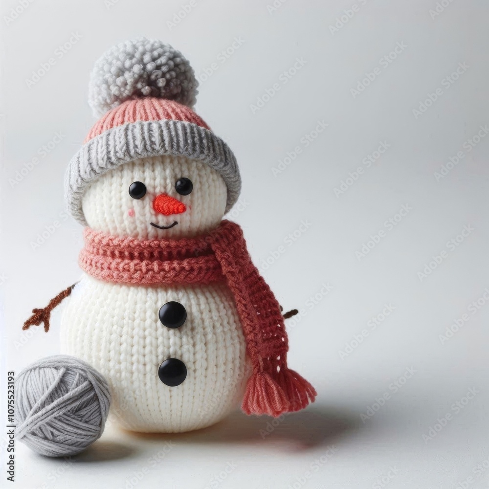 A cozy, knitted snowman with a cute smile, wearing a fluffy pom-pom hat and a warm scarf on white backdrop. AI generated.
A cozy, knitted snowman with a cute smile, wearing a fluffy pom-pom hat and a warm scarf on white backdrop. AI generated.
