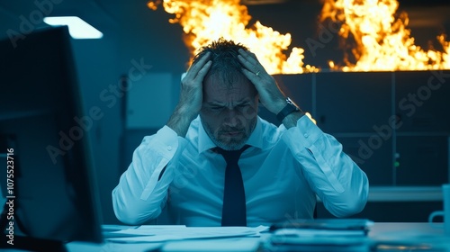 Business professional faces crisis amid office fire a story of stress and resilience