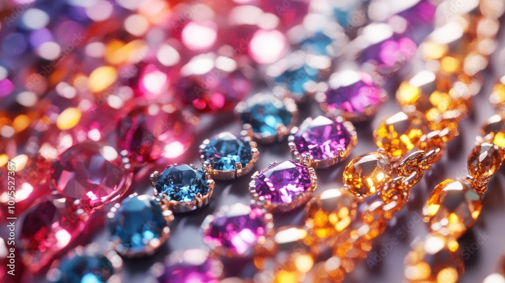 Vibrant and detailed strands of jewelry showcasing gemstones symbolizing beauty decoration and skilled artistry Vibrant and detailed strands of jewelry showcasing gemstones symbolizing beauty decoration and skilled artistry