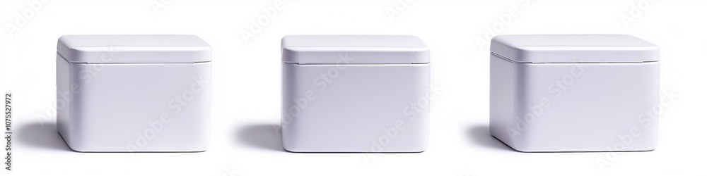 Three white boxes with a white background. The boxes are all the same size and shape. They are all white and have a smooth texture Three white boxes with a white background. The boxes are all the same size and shape. They are all white and have a smooth texture