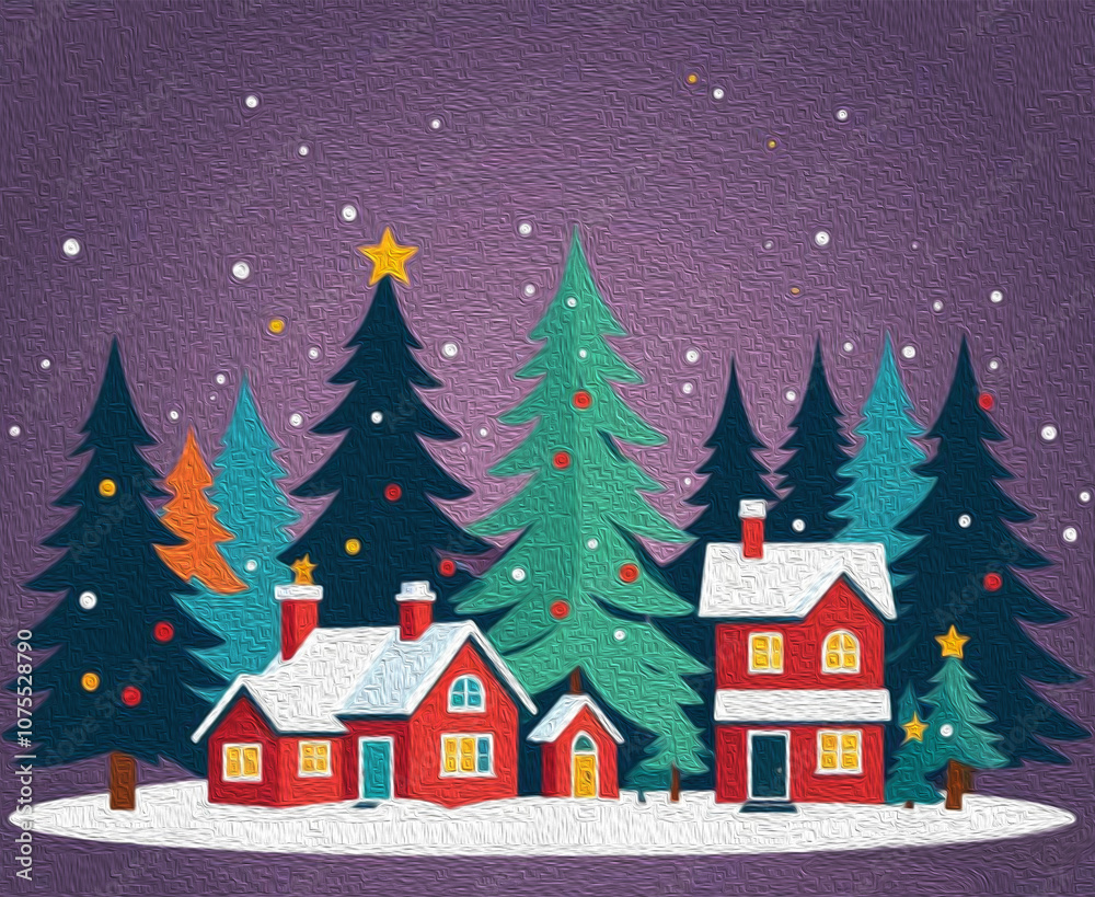 Fototapeta premium Merry Christmas card design. Oil painting