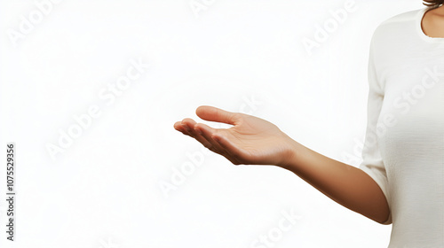 Close-up of beautiful woman's hand isolated on white background. Palm up
