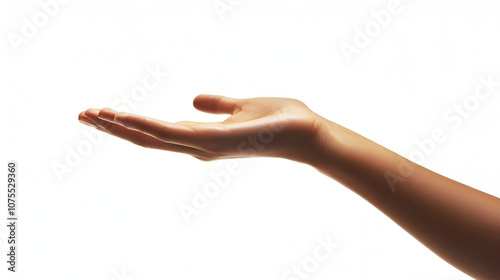 Close-up of beautiful woman's hand isolated on white background. Palm up