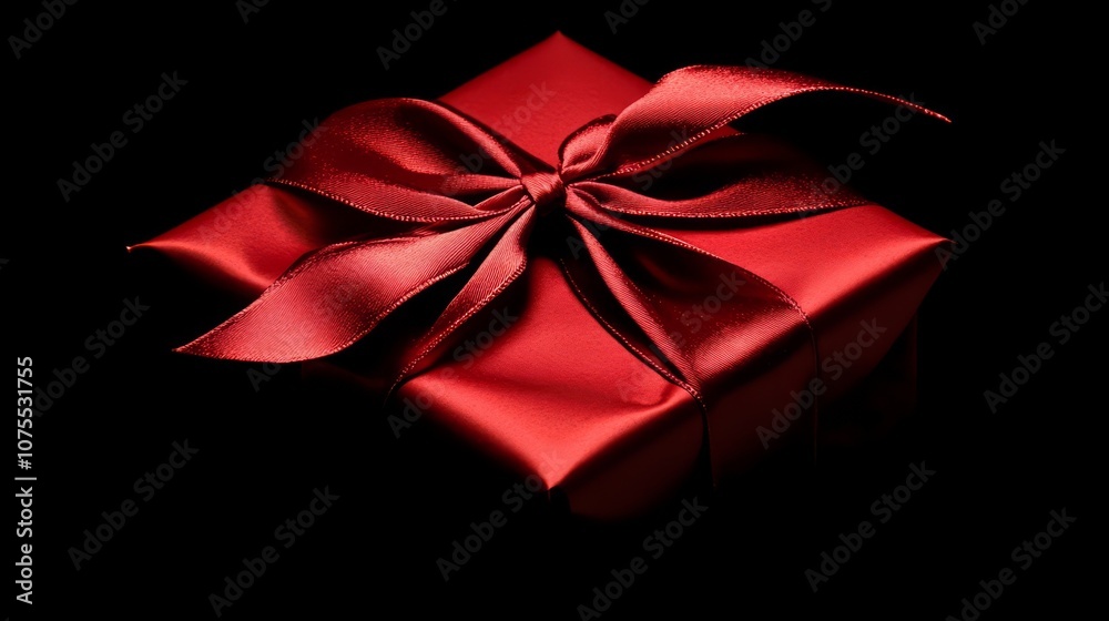 red gift box with red bow against black background red gift box with red bow against black background