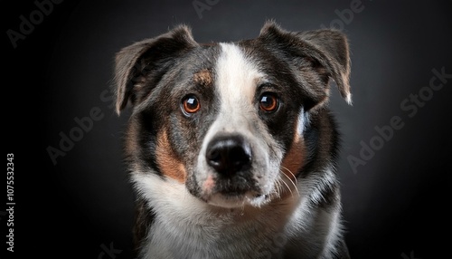 Primer plano, Retrato de la cara de un bonito perro. Foto estudio