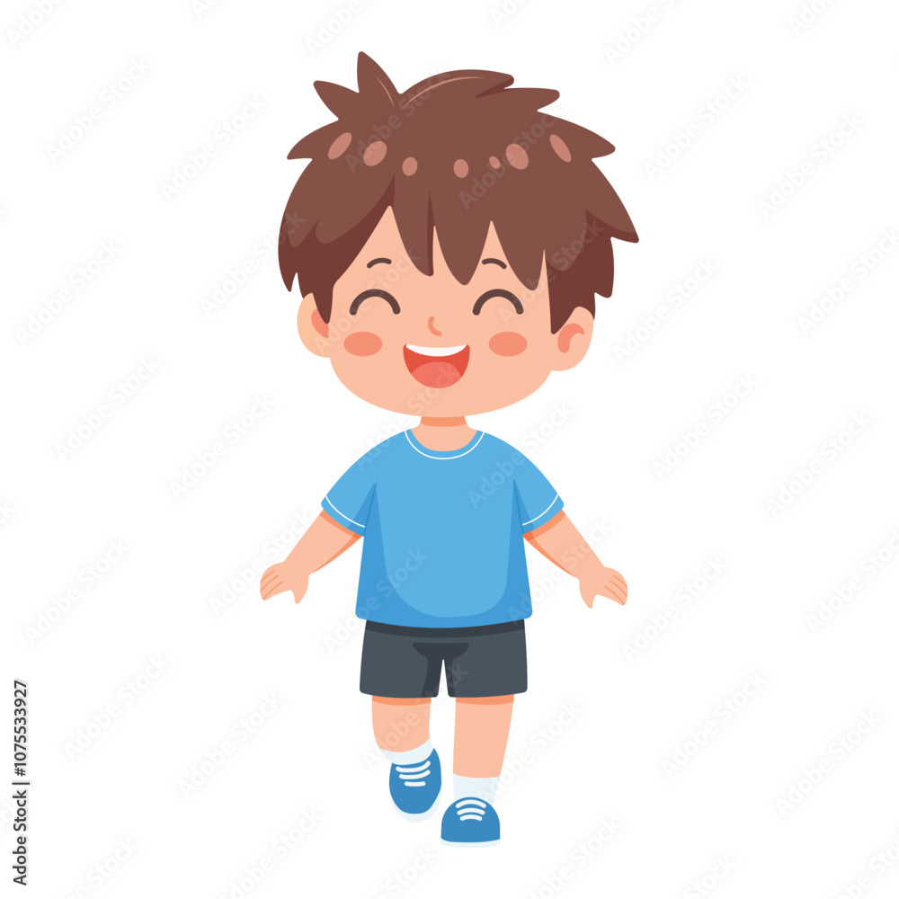 Smiling international kid playing and running on white background. Poster, Banner, Flyer, Greeting Card. Cartoon character in flat design style isolated. Vector illustration Smiling international kid playing and running on white background. Poster, Banner, Flyer, Greeting Card. Cartoon character in flat design style isolated. Vector illustration