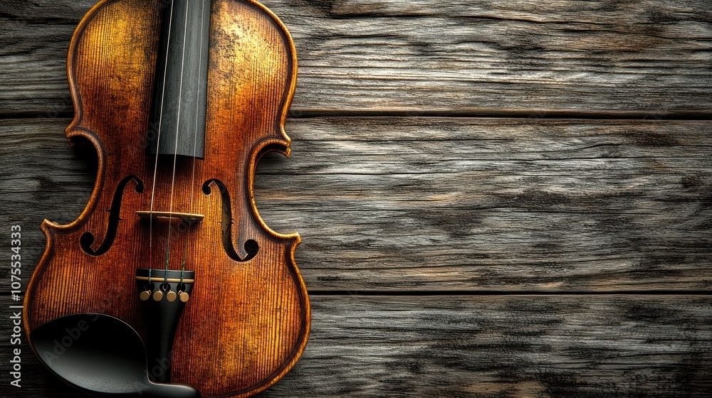 Antique violin on weathered wood background. Antique violin on weathered wood background.