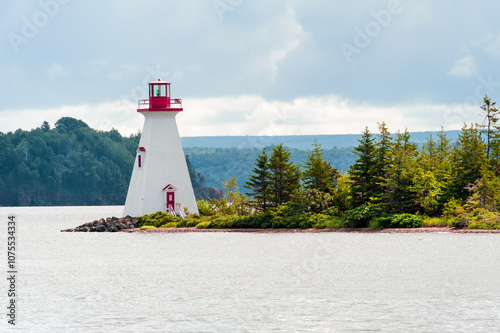 Bras D'Or lake lighthouse near Baddeck, Cape Breton, Nova Scotia, Canada photo