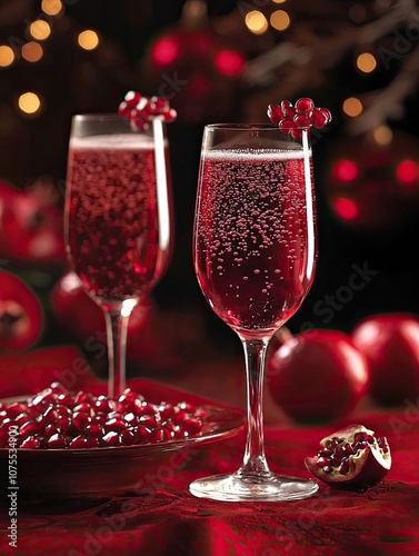 Pomegranate Bellini with Italian pomegranate juice and prosecco cocktail