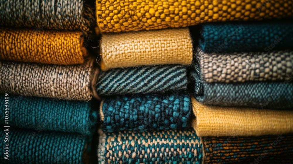 Vibrant textured fabrics in mustard and teal Vibrant textured fabrics in mustard and teal