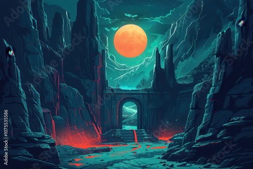 Stone Archway Leading to a Mystical Landscape