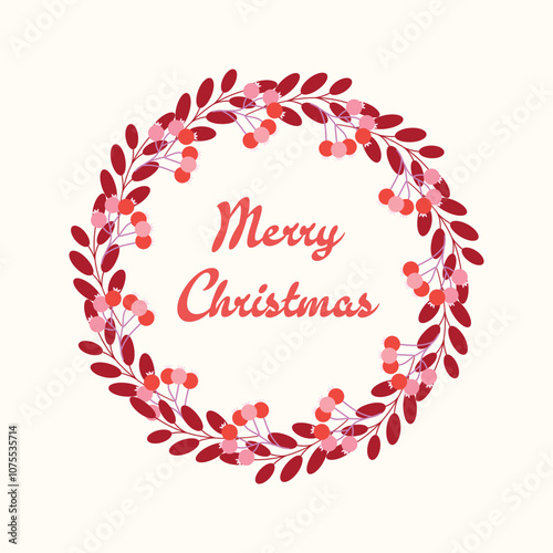 Clip art of doodle Christmas mistletoe wreath on isolated background. Holiday design for Christmas home decor, holiday greetings, Christmas and New Year celebration. 