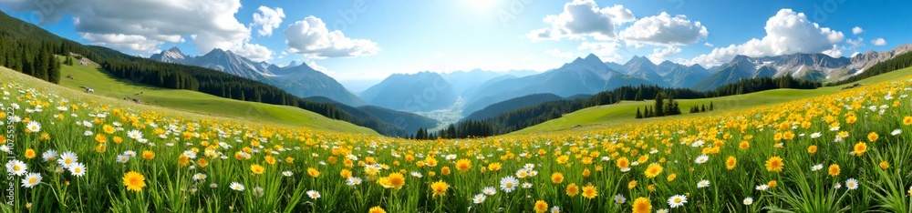 Fototapeta premium 360 degree photo, Mountain Meadow in Bloom, A 360-degree image