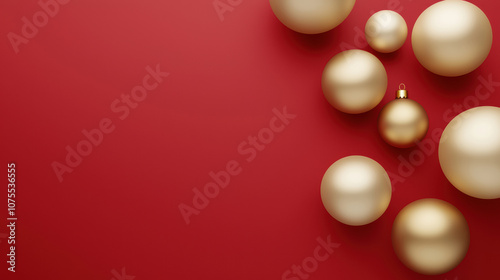 Golden ornaments scattered on a vibrant red background, evoking a festive and elegant holiday atmosphere.