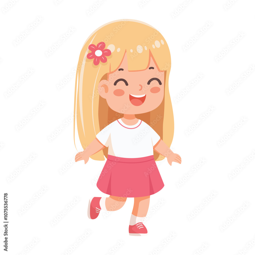 Smiling international kid playing and running on white background. Poster, Banner, Flyer, Greeting Card. Cartoon character in flat design style isolated. Vector illustration Smiling international kid playing and running on white background. Poster, Banner, Flyer, Greeting Card. Cartoon character in flat design style isolated. Vector illustration