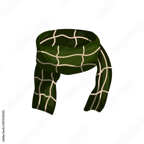 Vector illustration green scarf isolated on white background. Winter scarf